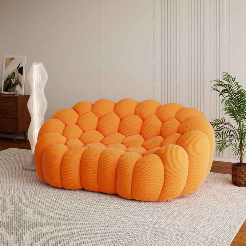 Canapé à compression moderne en tissu tricoté en arc en tricot 3D, sans assemblage requis, Orange