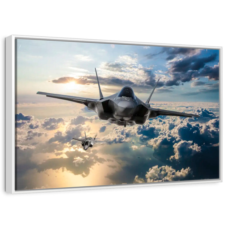 Avion de chasse F35, 46 po x 31 po, Cadre flottant blanc