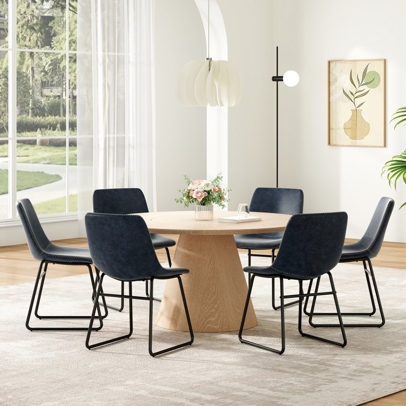 Chaise rembourrée en similicuir Ipke, Bleu très foncé