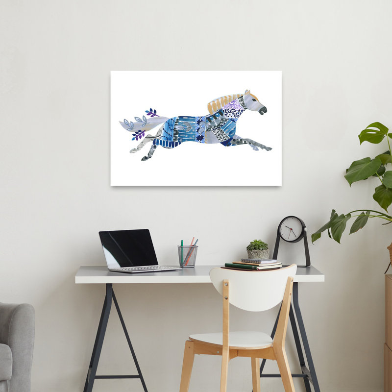 Courir, patchwork, cheval, abstrait, cheval moderne, paysage, nature, art mural, H 24 po x l 36 po