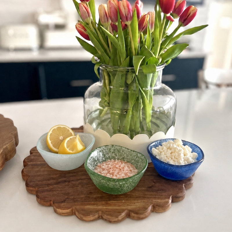 Scalloped Round Cutting Board Charger - Natural