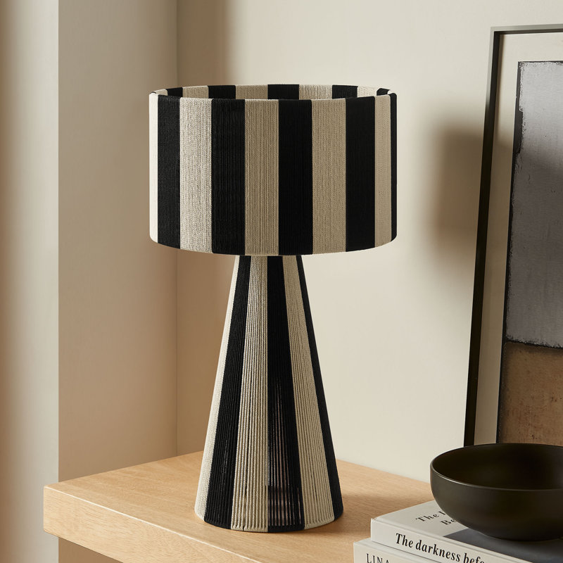 Renae Handwoven Cotton Thread Striped Table Lamp, Black