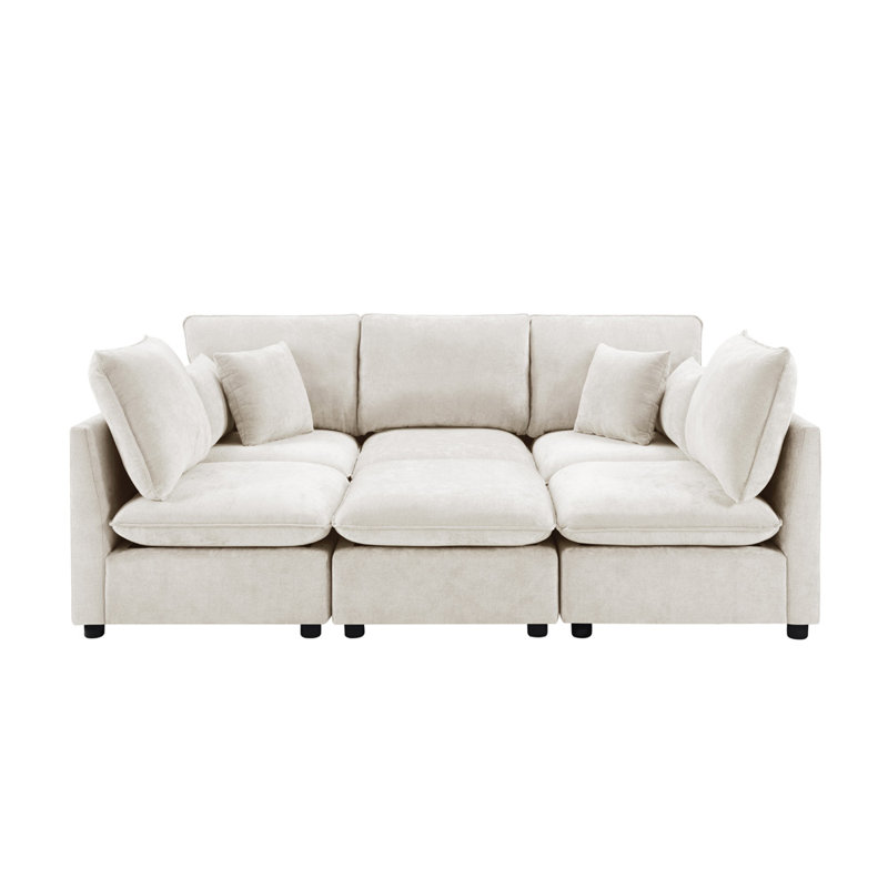 Canapé d'angle capitonné de 238 cm avec pouf, Noir, beige