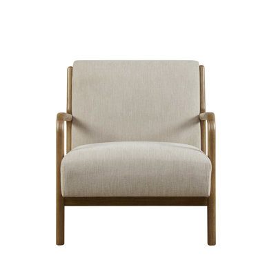 Chic fauteuil Mid-Century avec revêtement en bois massif et revêtement de chaise inspiré
