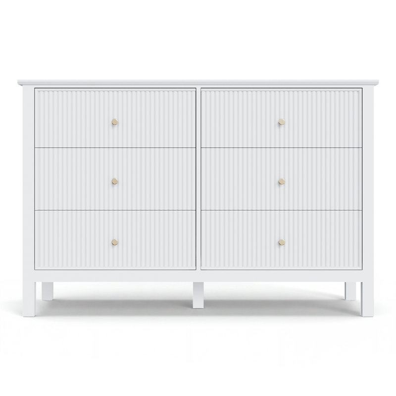 Modern Fluted 6 Drawer Dresser, White