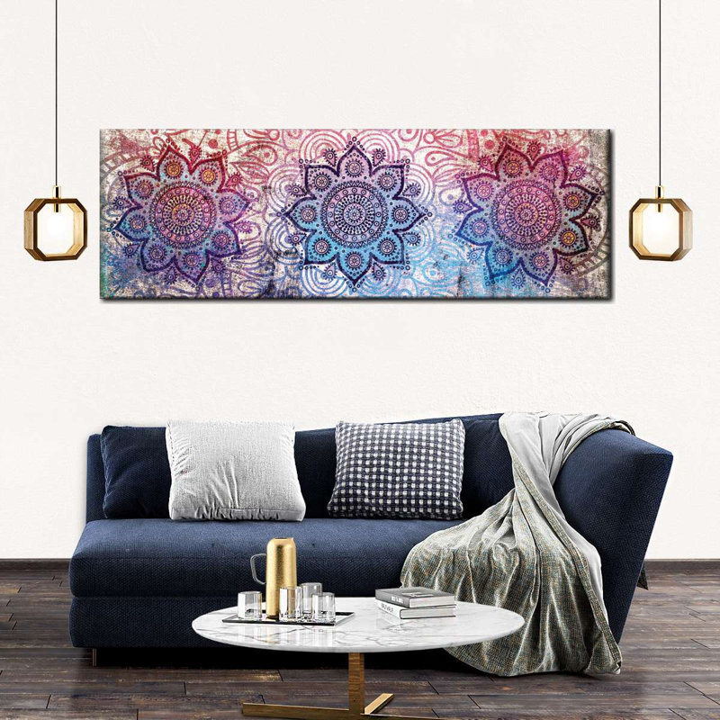 Trois mandalas dégradés sur toile, H 8 po x l 24 po x P 1 po