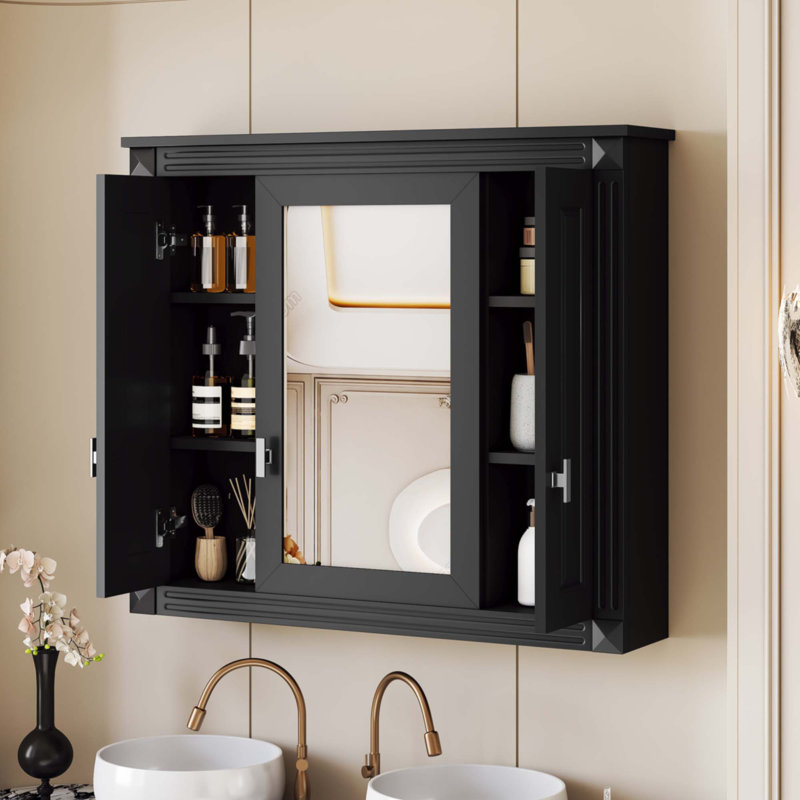 Bathroom Wall Cabinet With Mirror, Black