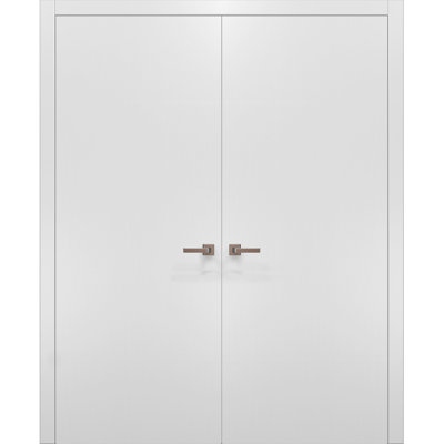 Portes doubles françaises pleines Planum 0010 Blanc Soie Bois massif Panneau Cadre Garnitures Placard Chambre 36" x 84" (2* 18x84)
