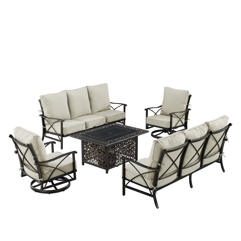 Ensemble de table de foyer en aluminium noir avec deux canapés et deux fauteuils club