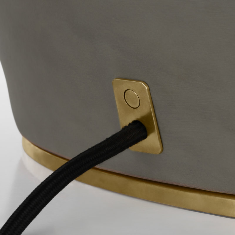 1969 26" Oval Form Table Lamp in Smoke on Goldenrod with Linen Shade