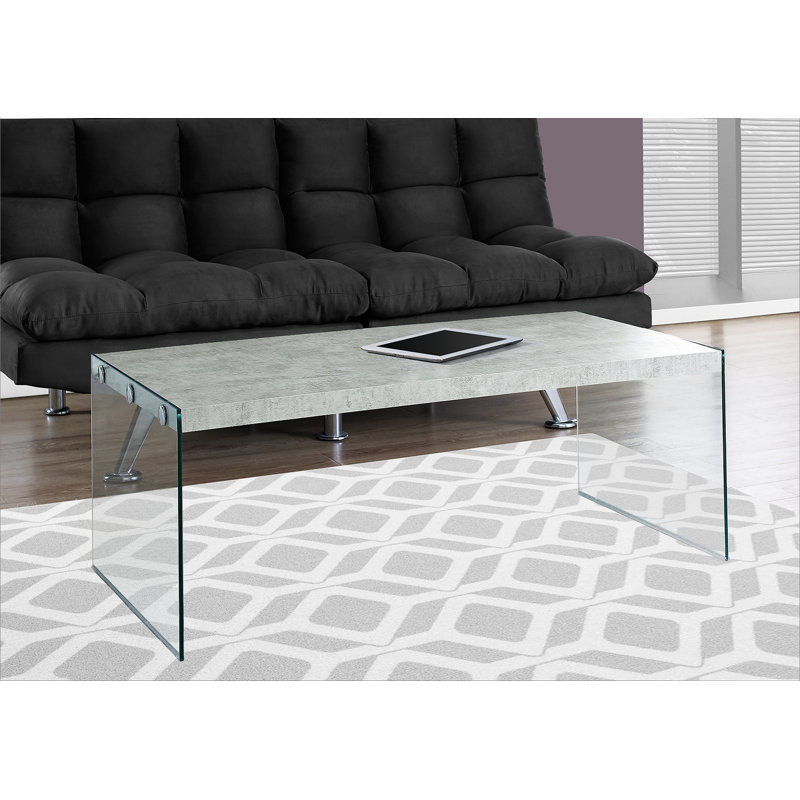 Table basse, accent, cocktail, rectangulaire, salon, L 44 po, stratifié gris, verre trempé transparent, Gris