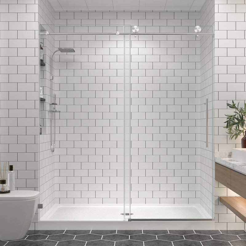 49"-54'' W x 76'' H Frameless Sliding Shower Door with 5/16" (8mm) Clear Tempered Glass, Soft-Close, Easy-Clean Coating, Explosion-Proof Film, Stainless Steel Accessories