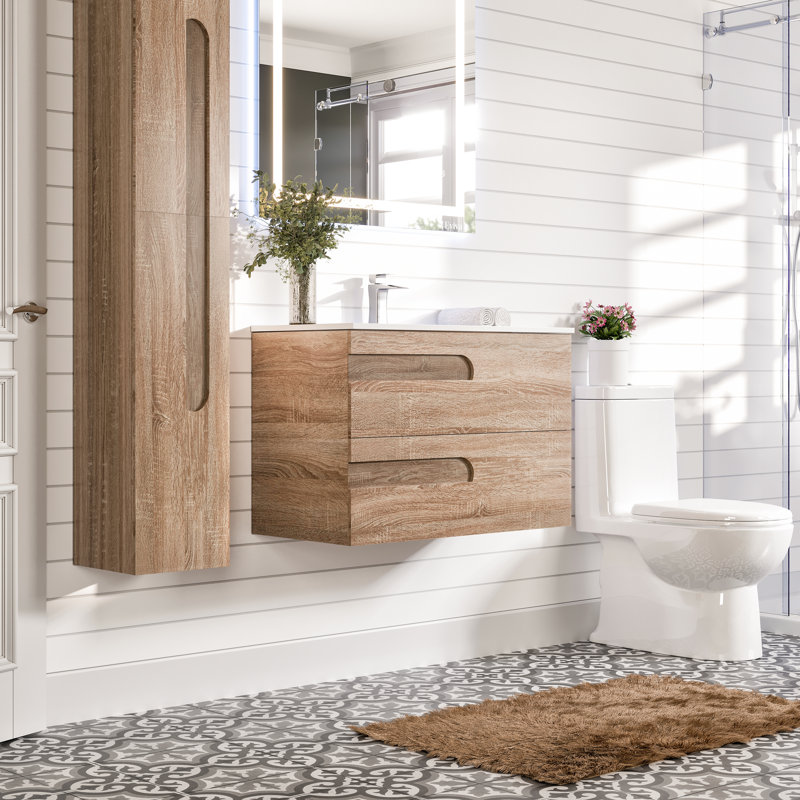 Alberthe Jessie-Lee 39" Wall-Mounted Single Bathroom Vanity Set, Brown