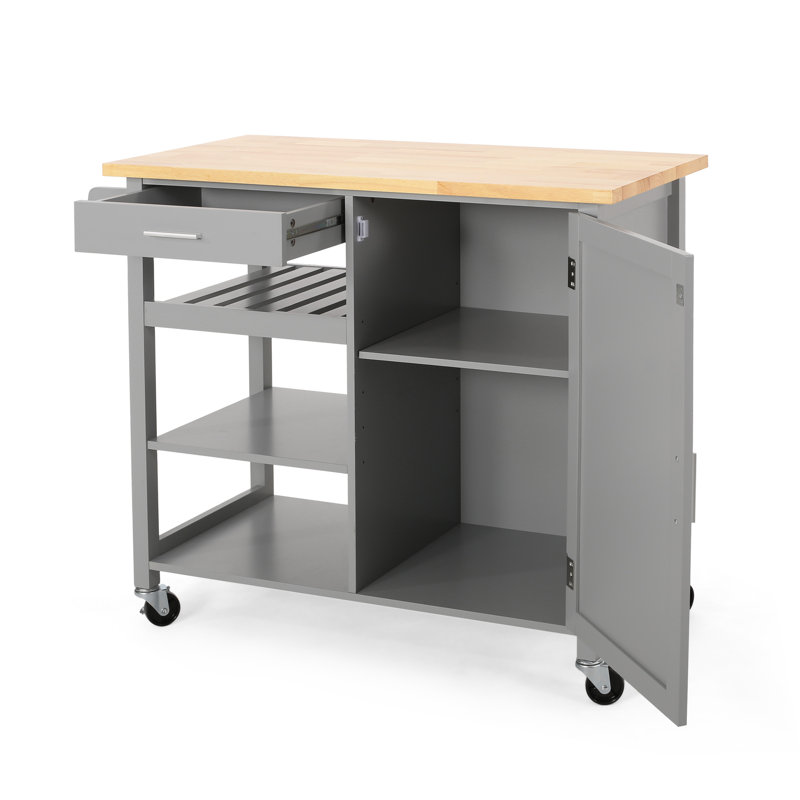  Rolling Kitchen Island with Drawer, Cabinet and Towel Rack, Grey