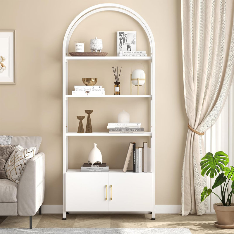 Bibliothèque arquée, rangement avec portes, Brun
