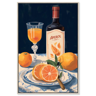 Décoration murale Aperol Drink Citrus Glam par Art Remedy, cadre argenté, 20 x 30