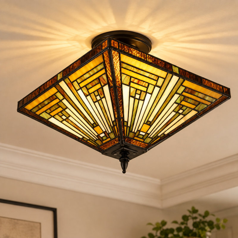 Tiffany 2- Light Dimmable Tiffany Semi-Flush Mount