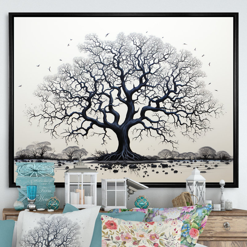 Arbre africain minimalisme II, Cadre flottant noir, H 12 po x l 20 po x P 1 po