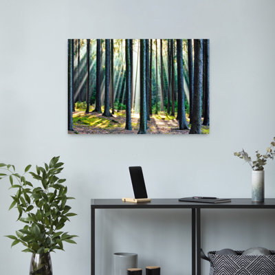 Forest Scene With Sun Rays Shining Through Branches Abstract Contemporary Forest Nature Wall Art