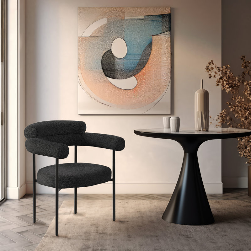 Joni Boucle Upholstered Arm Chair, Black, Matte Black