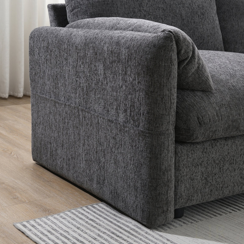 Canapé modulaire en L 96,5 po avec repose-pieds, support de téléphone réglable, chargeur USB et accoudoirs rembourrés pour une vie confortable