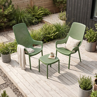 ORLA Side Table with 2 NITA High Back Lounge Chair Set Verde