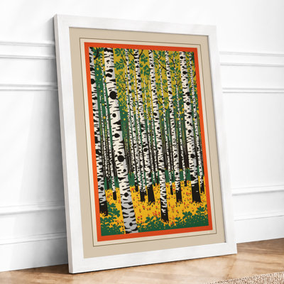 Birch Forest in Gold Scandinavian - Framed Print