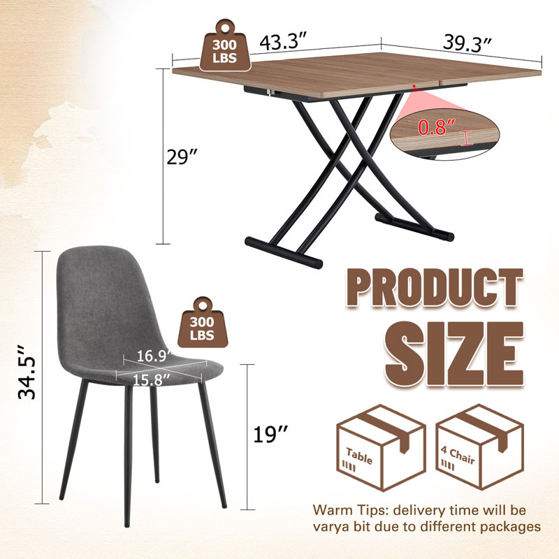 4-Person Dining Table Set,Folding Table With Metal Base,Dining Table With Chairs, Dark Gray