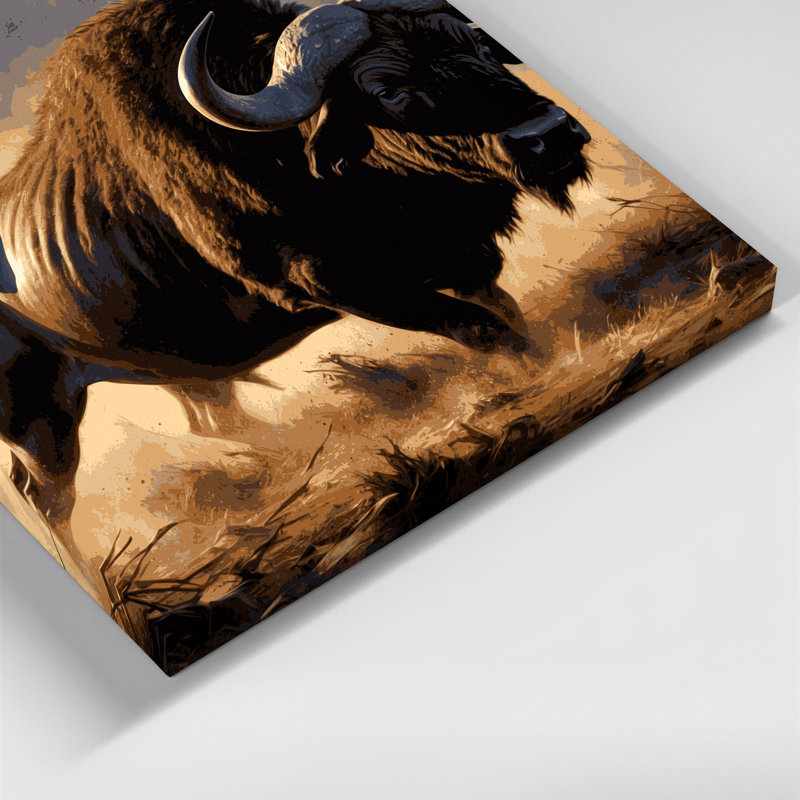 Faune, art africain sur toile brun Buffalo, H 16 po x l 20 po