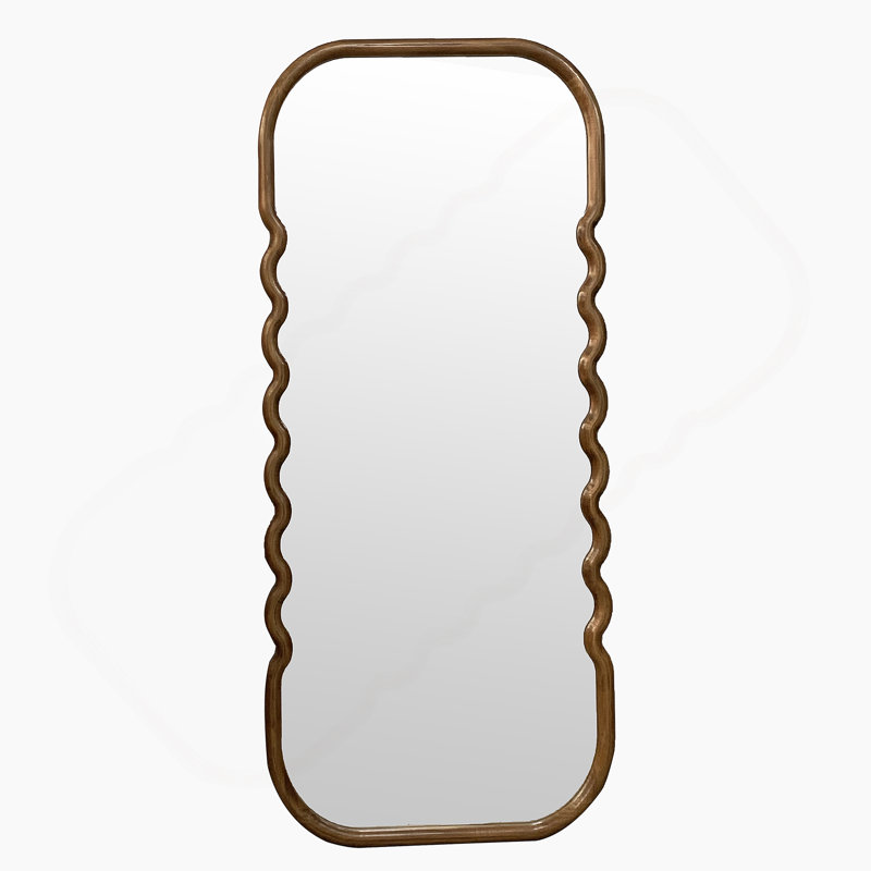 31.4X1.4X74" Oversized Wooden Floor Mirror With Unique Brown Frame