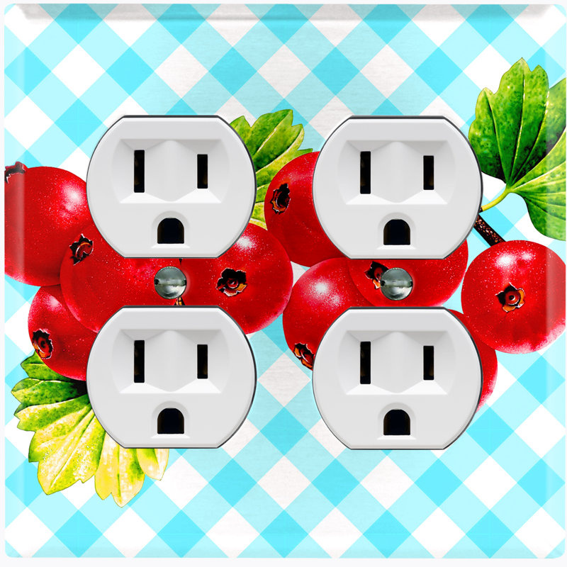 Cranberry Leaf Light Blue Picnic Food & Beverage 2 - Gang Duplex Outlet Standard Wall Plate