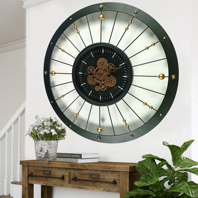 THE GEARS CLOCK Wall Clock with Real Moving Gears SP-LI_ Round BLACK-GOLD