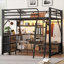 Structure de lit mezzanine pleine grandeur pour chambre d'enfant avec espace de travail intégré et rangement, fer noir mat