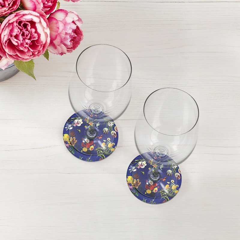 Sous-verres ronds en cuir Flora Fauna, Bleu