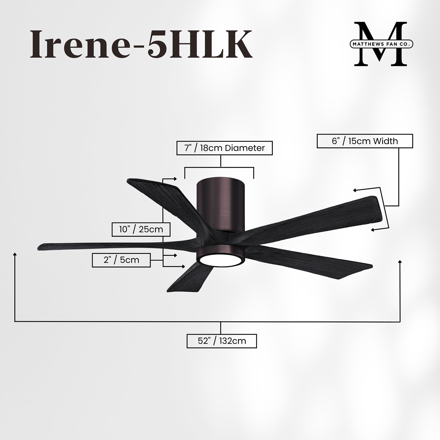 Irene Ceiling Fan with LED Light Kit, Brushed Bronze, 52", Matte Black
