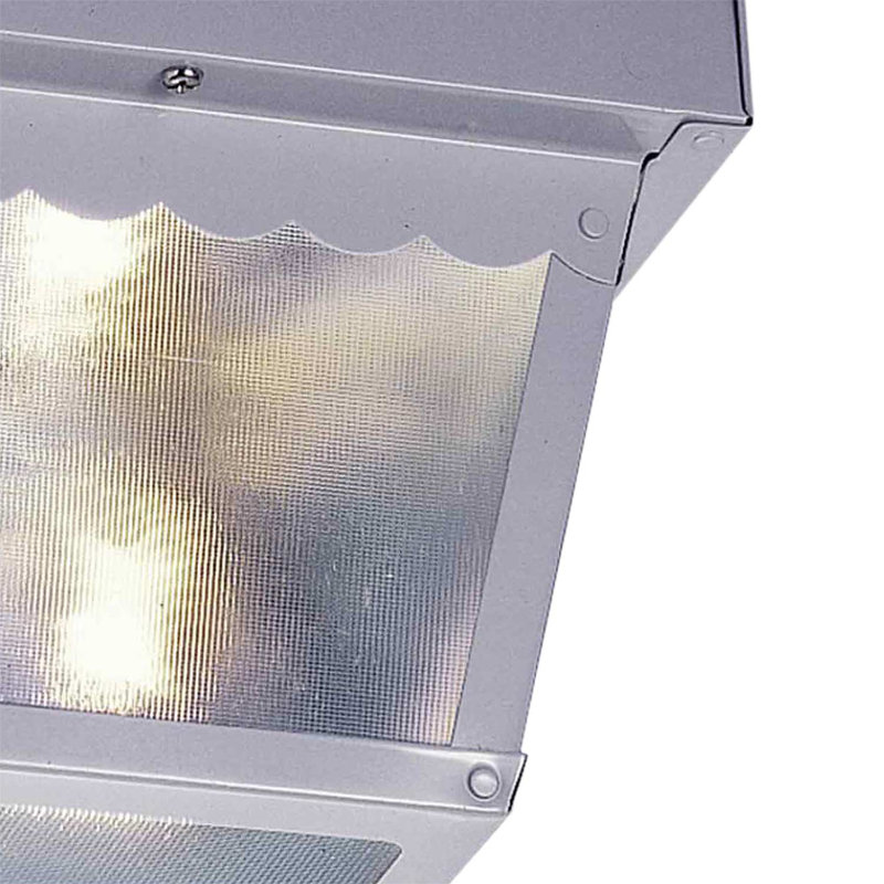 2-Light Outdoor White Square Ceiling Flush Mount with Clear Textured Glass