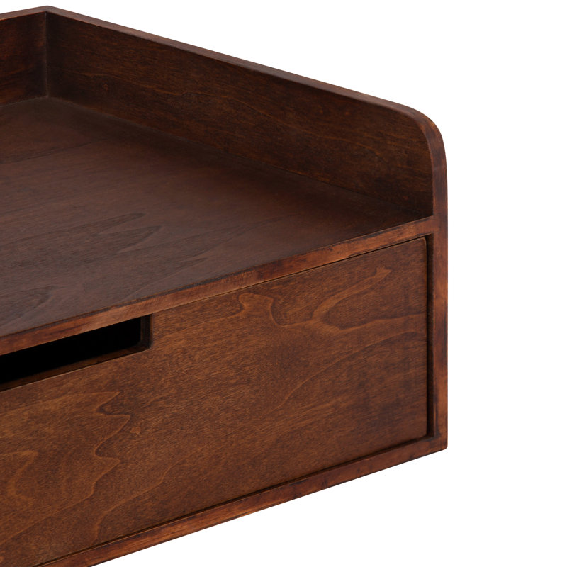 Casiano Solid Wood Floating Shelf with Drawer, Walnut Brown