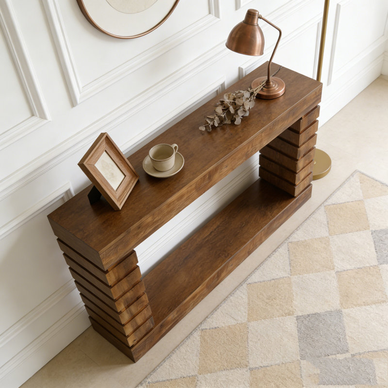 Wood Rectangular Sofa Table for Living Room, Brown