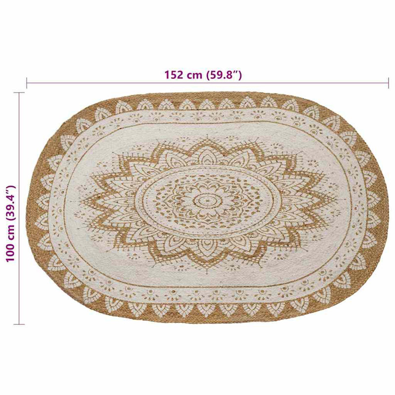 Oval Linen Hand Hooked Area Rug, Oval 100 x 152 cm