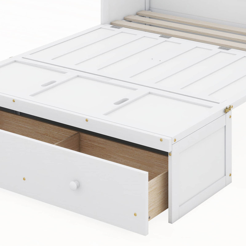 Armoire murale Murphy, commode murale en pin massif avec port USB, station de charge et grand tiroir de rangement, Blanc