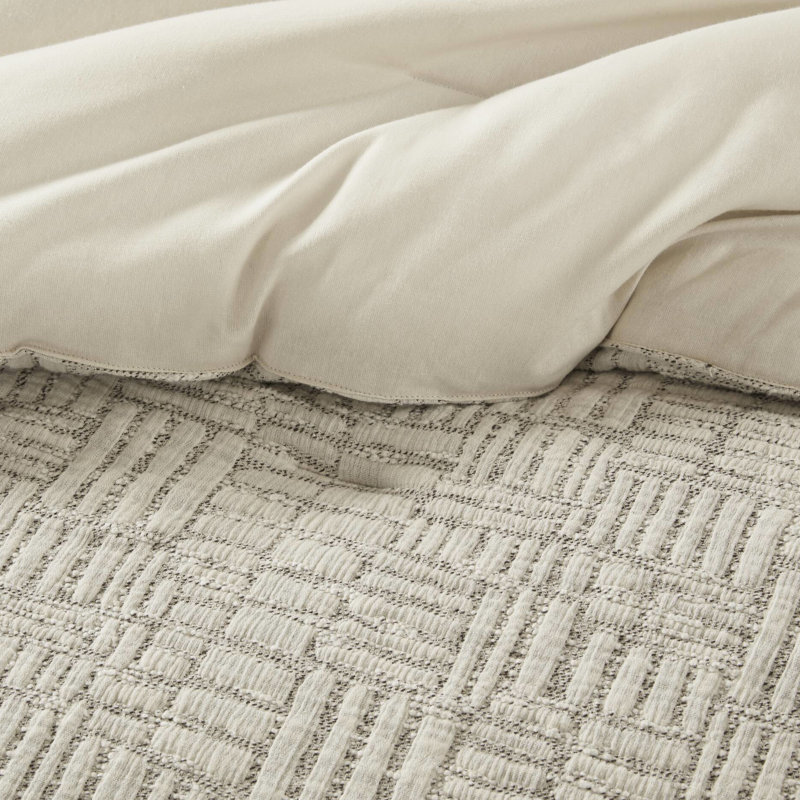 Édredon double / grand - 3 pièces en coton à motif géométrique 100% beige