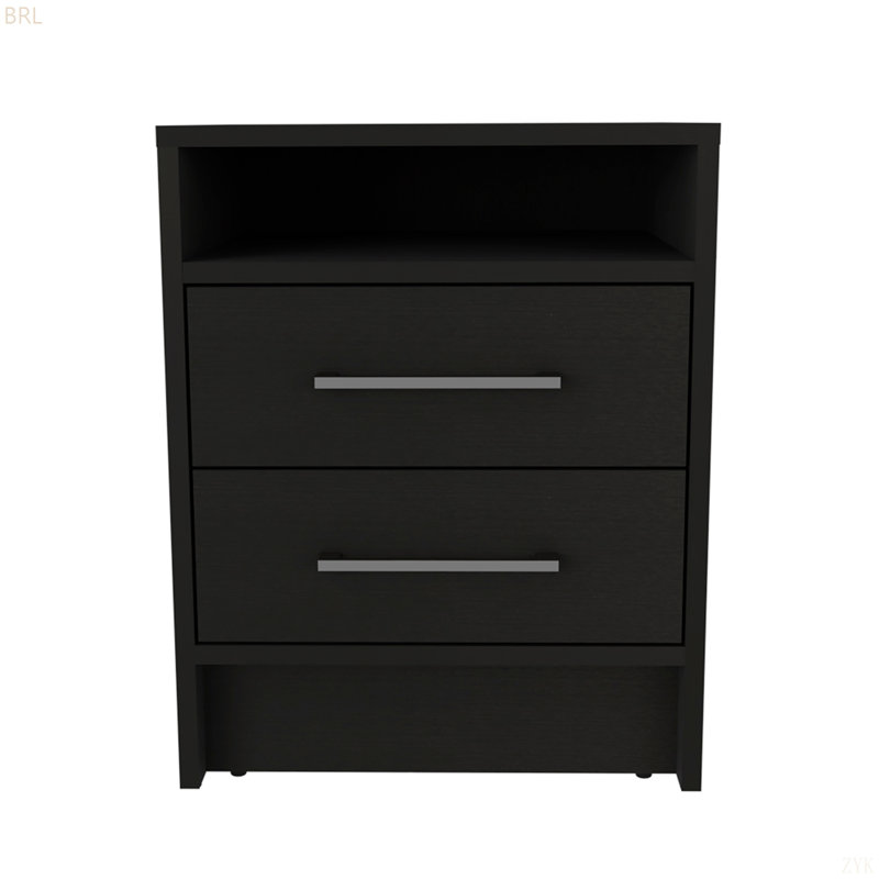 Table de chevet moderne minimaliste avec une étagère ouverte, Noir