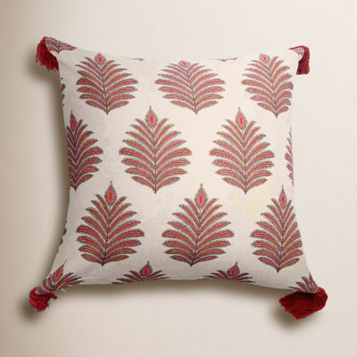 Square Fern Frond Pillow With Tassels
