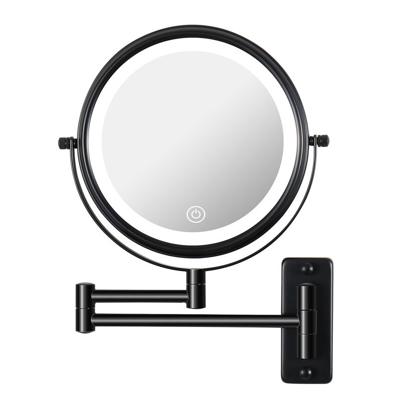 Mentasta Rechargeable Wall Mounted Makeup Mirror, LED Touch Screen and 360 Swivel, Matte Black