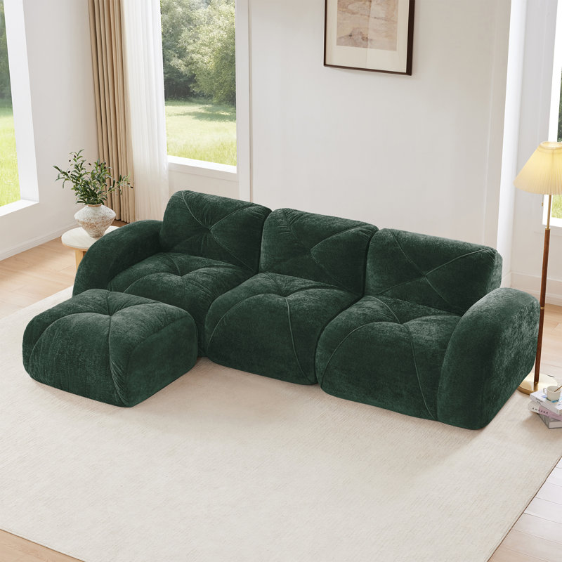 Tissu en velours doux en forme de L, Vert, H 29,9 po x l 110,6 po x P 67,3 po