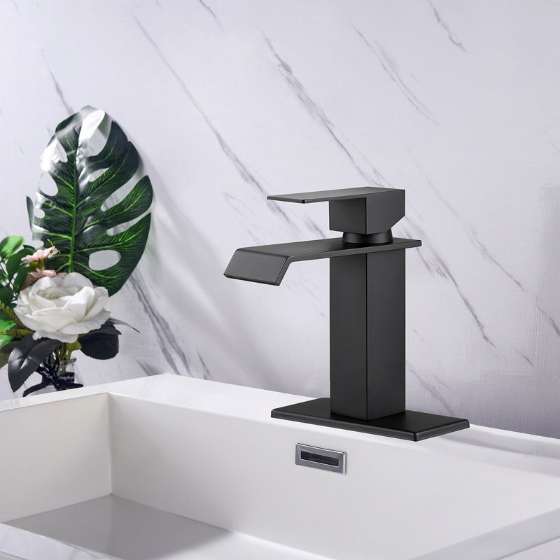 Waterfall Spout Bathroom Faucet,Single Handle Bathroom Vanity Sink Faucet, Matte Black