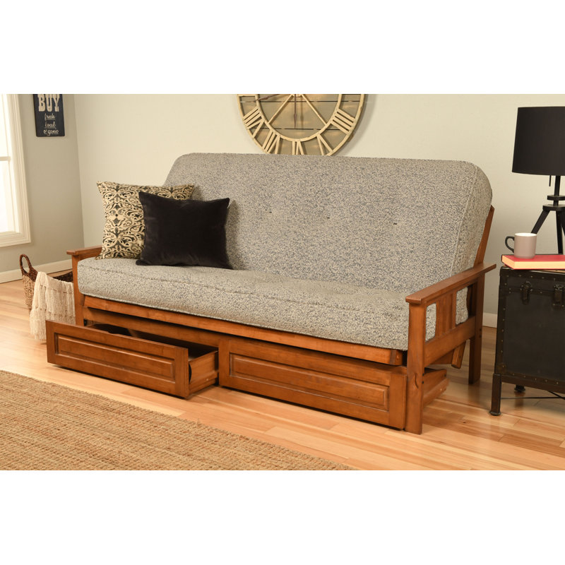 La base de futon pleine grandeur Stratford comprend des tiroirs de rangement et un matelas, Barbade, Gris Canton