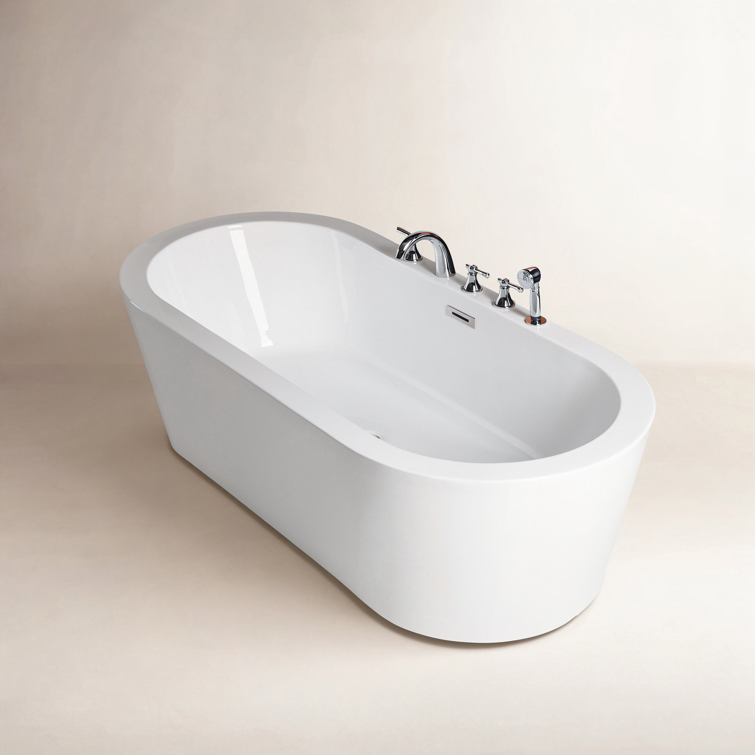 66" x 32" Freestanding Soaking Acrylic Bathtub & Faucet Combo, Installation Required, Brushed Nickel