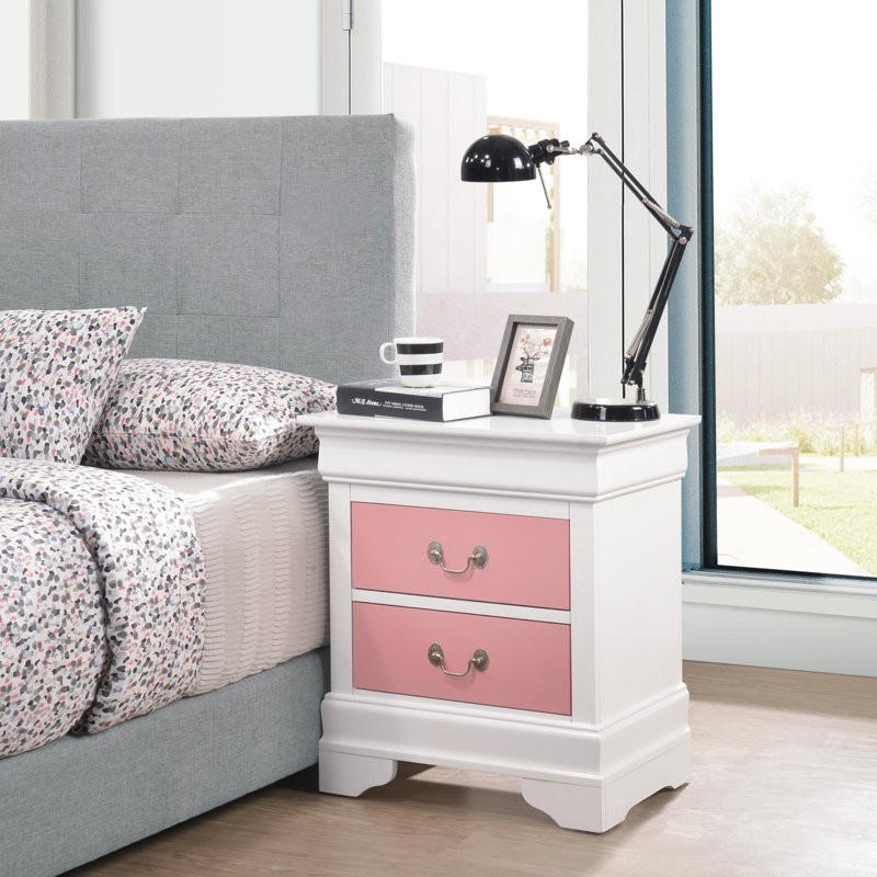 Nanhey Wooden Nightstand, White/Pink