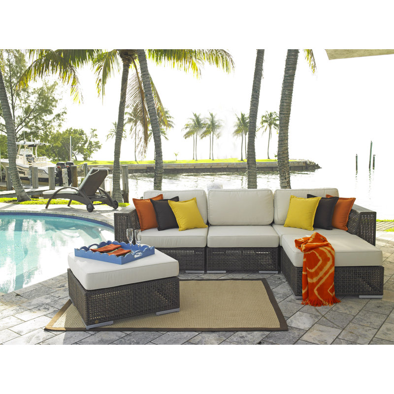 Daltan 5 Piece Sectional Seating Group with Sunbrella Cushions, Canvas Taupe Sunbrella® Canvas
